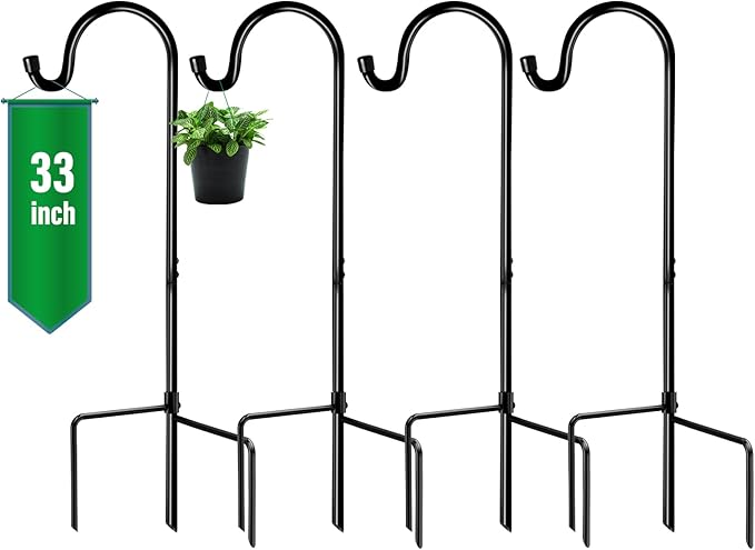 GOFORWILD Shepherd Hook 4 Pack Black, 33 inches Tall, Made of Premium Metal for Garden Decor, Plant Hanger, Lantern Hook, Solar Light Hanging, 7012