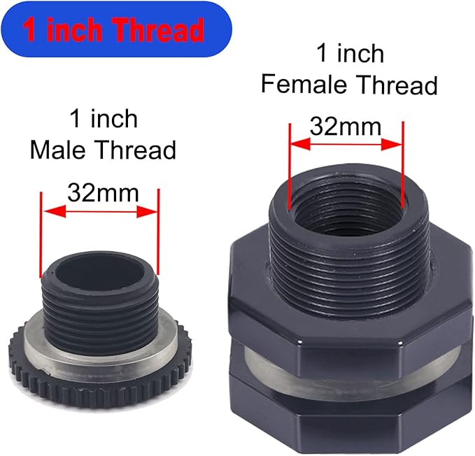 4 PCS Rain Barrel Bulkhead Fitting kit with Plugs and Hole Saw Tool, 1" (Inside Diameter is About 32mm) PVC Spigot Connector Kit for Rain Barrels Pools Aquariums (32mm ID Bulkhead 1")