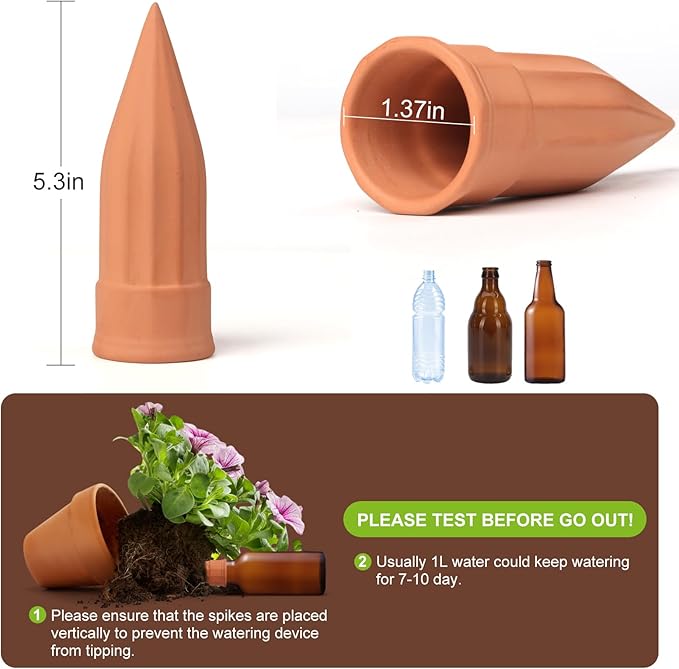 12 Pcs Self Watering Spikes Small Terracotta Plant Watering Stakes Devices Vacation Self-Watering Stakes for Indoor/Outdoor Plants