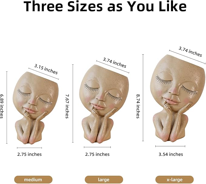 AIMEBBY Resin Head Face Planter Flower Pot for Indoor and Outdoor Plants with Drainage Hole (Large Size)…