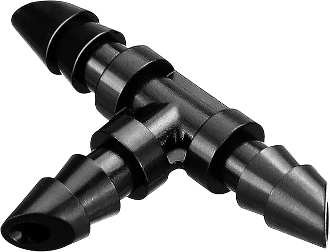 JAYEE 50 Pack Drip Irrigation 1/4” Barbed Tee Fittings, Barbed Connectors Fits Universal 1/4 Inch Drip Tubing, Irrigation Tee for Drip or Sprinkler System
