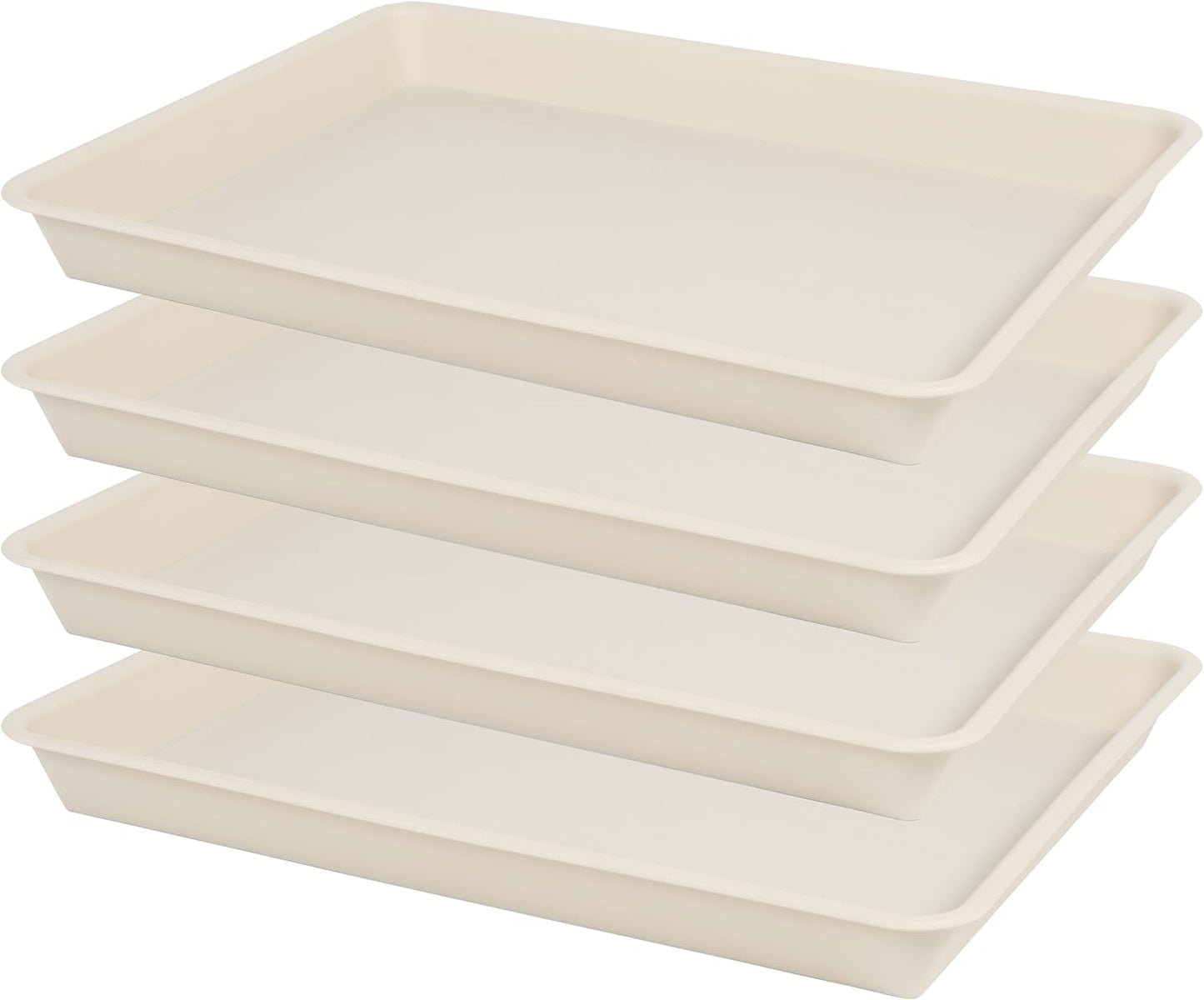 4 Pack Plant Saucer Tray Rectangular, Plant Saucers for Indoors, Heavy Sturdy Plastic Plant Drainage Trays, Plant Drip Trays for Pots, Seed Starter Growing Tray (11 x 9 inch, Beige)
