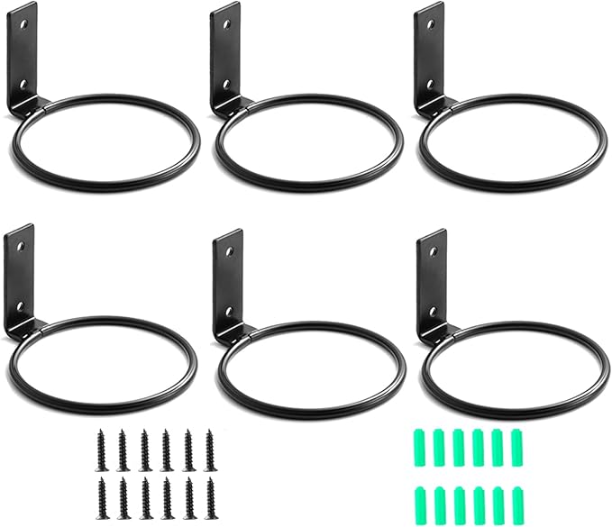 Plant Holder Ring 4 Inch Wall Mounted, 6 Pack Flower Pot Hangers Metal Plant Stand Hanging Bracket Basket Hooks