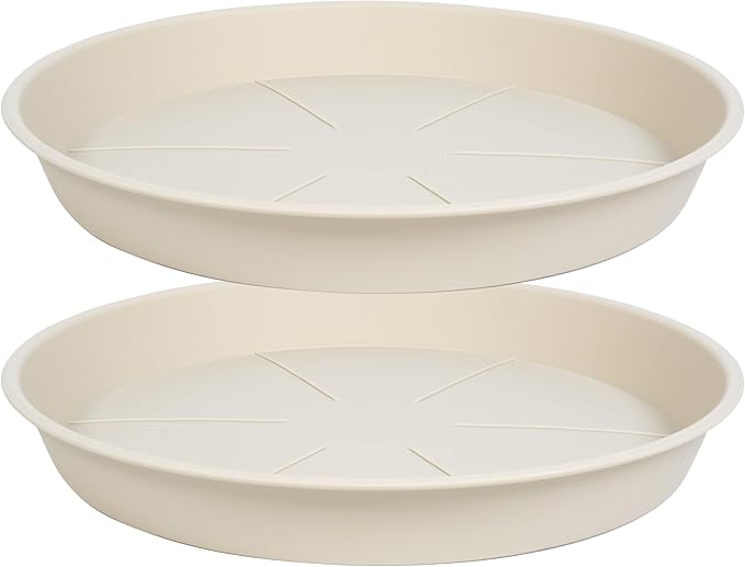 2 Pack of Plant Saucer Tray 19 inch, Heavy Duty Plastic Pot Plant Drip Trays Saucers for for Indoors Outdoor, Plant Water Tray for Planters 16-19" (19", Beige)