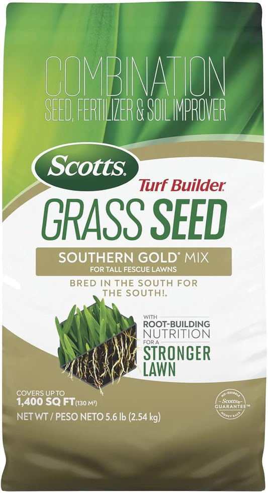 Scotts Turf Builder Grass Seed Southern Gold Mix for Tall Fescue Lawns with Fertilizer and Soil Improver, 5.6 lbs.