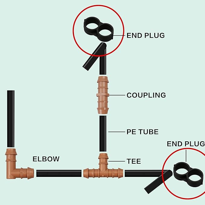 21-Pack Drip Irrigation Universal End Cap Plugs Fitting, Figure 8 End Closure for 1/2" Drip Tubing