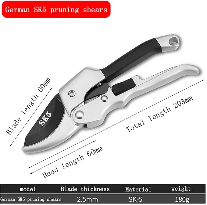 Premium 8 inch garden clippers, 3 Times Easy to Work, Arthritis Weak Hand Snips (Pulley lever -pruners- Black)