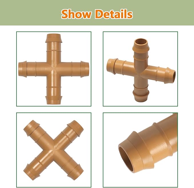 13 Pieces Drip Irrigation Fittings Barbed Cross Tee for 1/2" Irrigation Tubing Barbed 4 Way Connectors Drip Line 4 Way Couplings for Drip Sprinkler Garden Lawn Systems