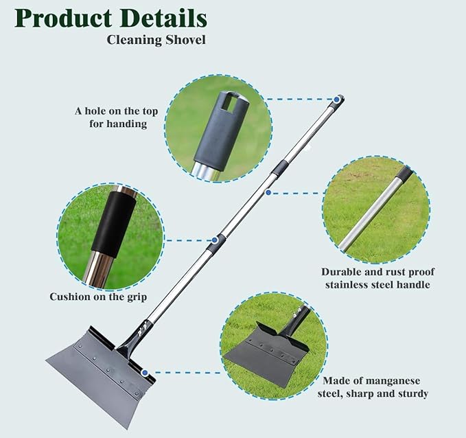 Flat Shovel, Snow Shovel, Ice Scraper for Driveway,67" Long Handle Garden Cleaning Shovel, Ice Removal for Road Outdoor, Ice Chopper for Walkway, Weed Remove Tool for Lawn Edging