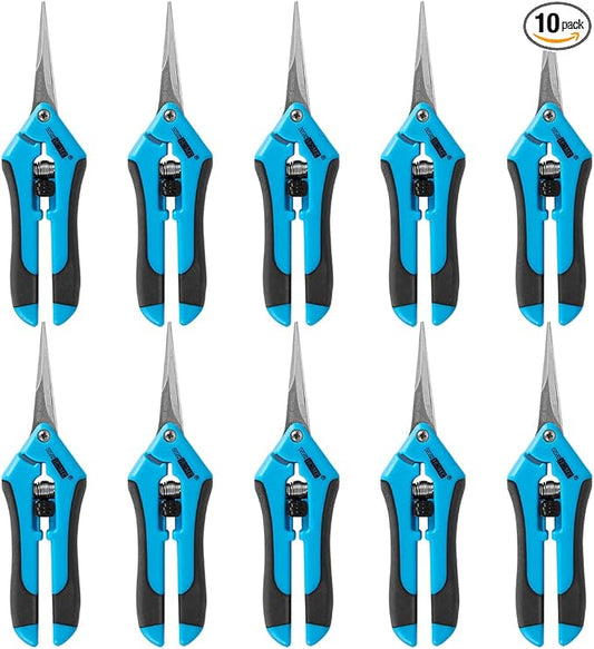 VIVOHOME Gardening Hand Pruner with Straight Stainless Steel Blades Non-stick Pruning Shear Bonsai Cutter Blue for Potting (Pack of 10)