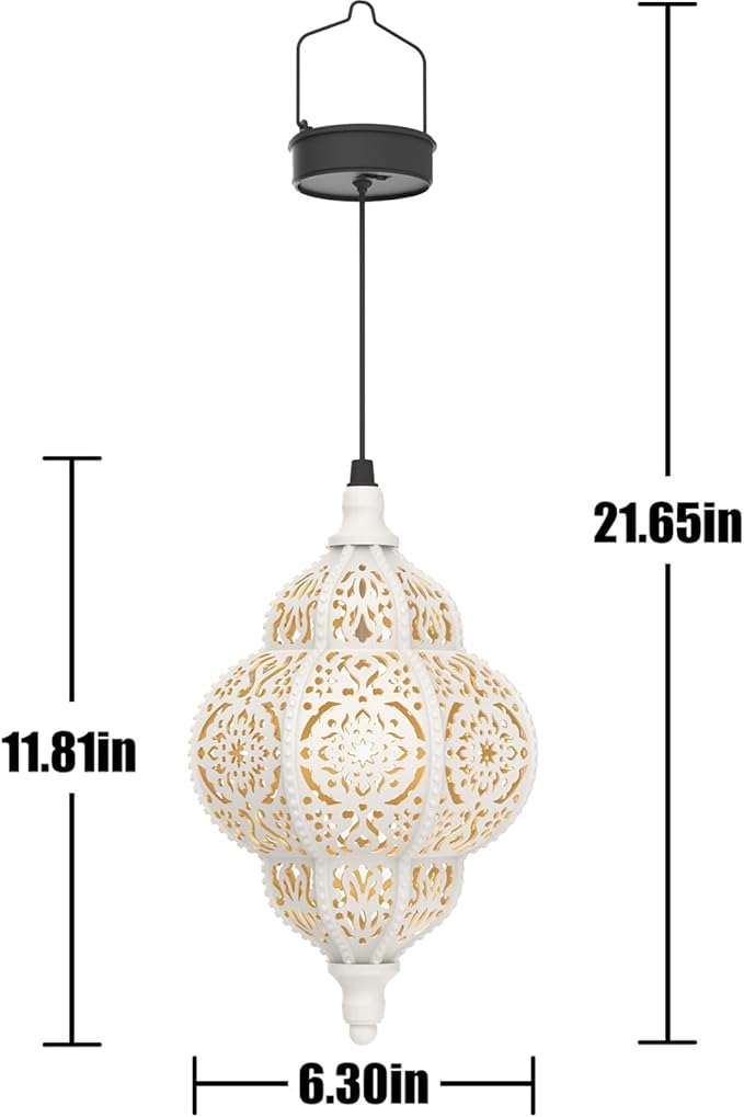 Hanging Solar Lights Outdoor Garden Decor Solar Lantern Waterproof Plastic Moroccan Outdoor Decorations for Patio Pathway Yard Backyard Garden Decorative (1, White)