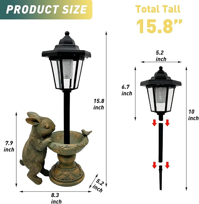 Rabbit Garden Statue with Solar Lantern - 15.8“ Outdoor Bunny Statue Bronze Resin Rabbit Figurines for Outside, Yard, Patio, Lawn Decor, Housewarming Gifts for Women, Mom