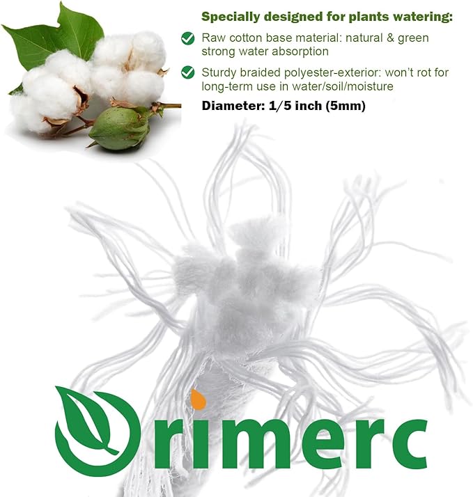 ORIMERC 60 feet 1/5 inch Self Watering Capillary Wick Cord Vacation Plant Sitter DIY Hydroponic Wicking Self-Watering Planter Pot Automatic Water System Device Potted Violet Auto Seedling Waterer Rope