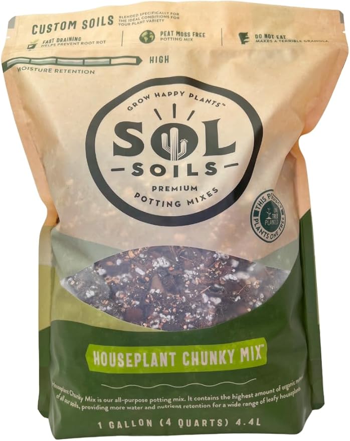 Sol Soils Chunky Houseplant Mix - Fast Draining Soil for Indoor Plants with Coco Coir Chips, Perlite, & Pumice, 1 Gallon