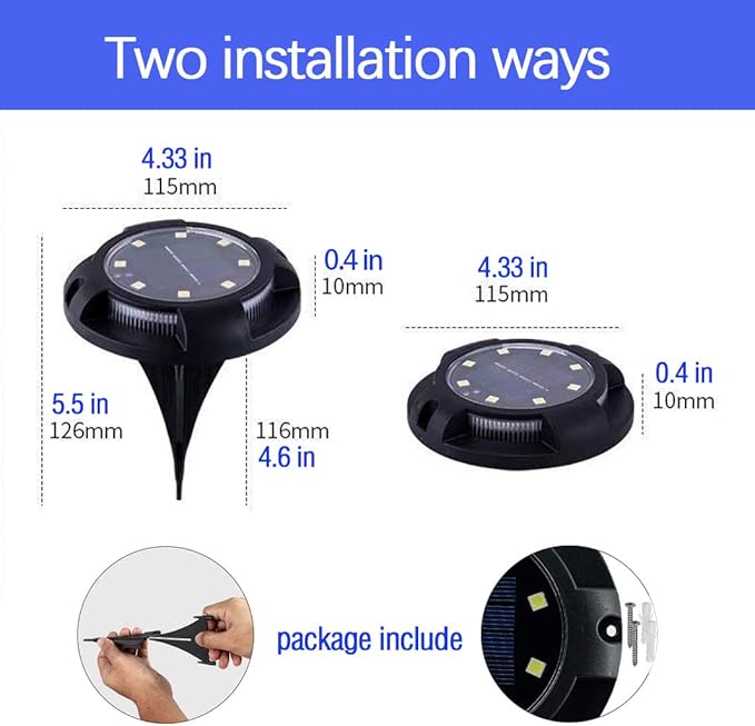 Solar Ground Lights Outdoor 8 Packs LED Disk Solar Powered Waterproof In-ground for Garden Deck Stair Step Lawn Patio Driveway Walkway Pathway Yard Decoration (White + Blue)