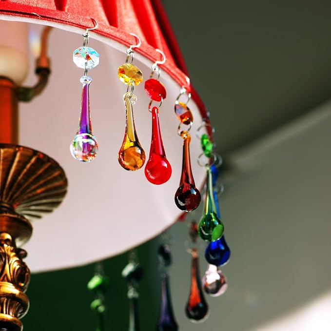 12pcs Raindrop Crystal Chandelier Prisms Parts, Colored 53mm Hanging Crystals Beads for Window, Home Decoration (Multi Color)