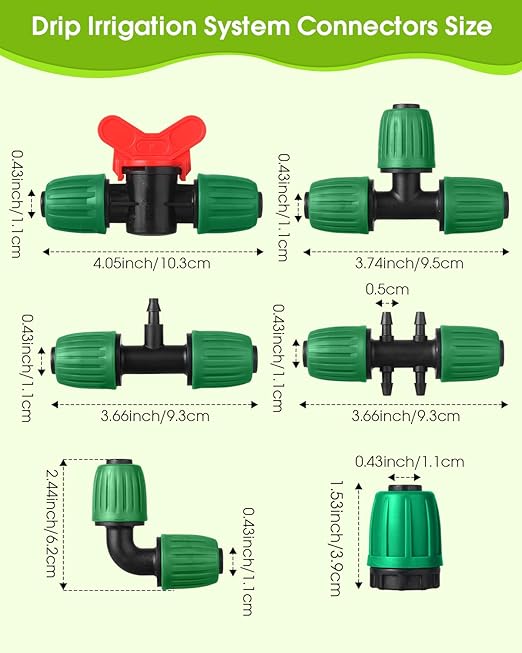 18 Pcs Drip Irrigation Fittings Kit for 1/2'' Tubing 1/2 Inch Drip Line Anti Drop Barbed Locking Nut Connector with 4 Tees 4 Couplings 3 Reducing Tee 3 Switch Valves 2 Elbows 2 Plugs (Green)