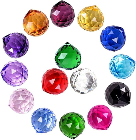 MerryNine 30mm/1.18" 15 Pack Crystal Ball Prism Sun Shine Catcher Rainbow Pendants Maker, Hanging Crystals Prisms for Windows, for Feng Shui (Multicolor)