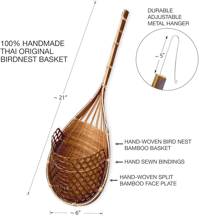 Handmade 100% Thai Bamboo 6 Inch Signature Super Sanctuary SIAM Orchid Hanging Basket with Nursery Grade Coconut Shell Staves Coir Pith Sponge & Husk Mulch