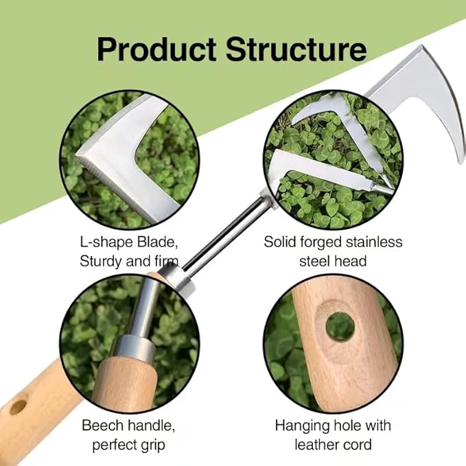 2Pcs Dritnow Weed Puller Tool and Crack Weeder, Paver Crevice Uprooting Weeding Removal Tool, 4 Claw Manual Pulling Weeders with Wood Handle for Garden, Driveway and Sidewalk