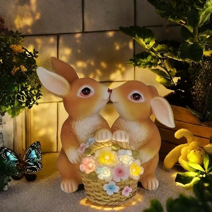 Solar Rabbit Garden Statues Easter Decorations Yard Animals Statue Home Garden Resin Rabbit Figurine Bunny Statue,Gifts for Mom Grandma Women Outside Lawn Ornaments Porch Patio Balcony Yard Home