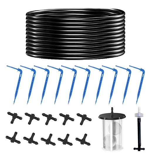 Solar Drip Irrigation Kit Accessories, 32.8FT Solar Powered Auto Easy DIY Irrigation System Expansion Kit with Anti-Siphoning Device for Balcony Patio & Garden
