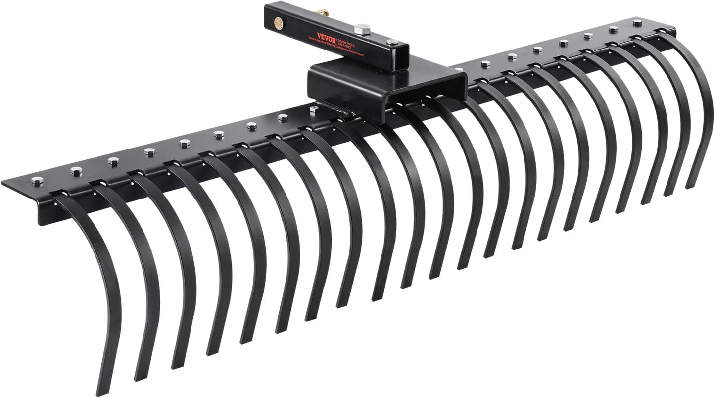 VEVOR Tow Behind Landscape Rake, 60" Tow Dethatcher with 21 Steel Coil Tines, Lawn Dethatcher Rake Attaches to 48" or 60" Toolbars and 3-Point Suspension Systems, for Leaves, Pine Needles, and Grass