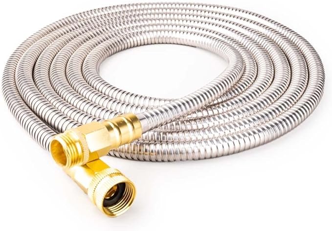 Stainless Steel Garden Hose: Durable Quality Metal with High-pressure Water Output for Gardeners（20FT）