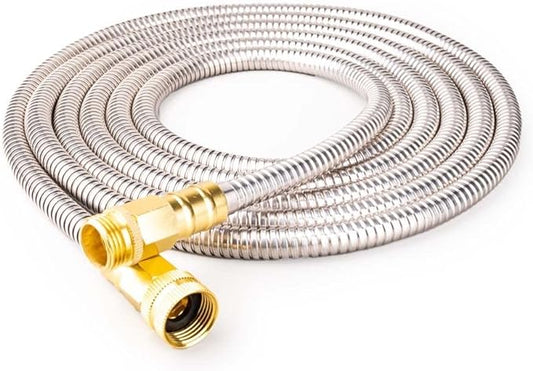 Stainless Steel Garden Hose: Durable Quality Metal with High-pressure Water Output for Gardeners（20FT）