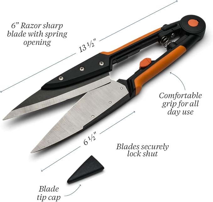 Kings County Tools Grass and Topiary Shears | Classic 6” Spring Blades | Razor Sharp | Rubberized Grips on Plastic Handles | Easy to Open and Snip Clippers