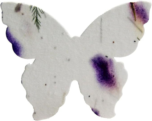 Of The Earth Handmade Paper - Wildflower Seed Paper Butterfly Shape - Large 3" - Set of 24 (58s Purple & Fern)
