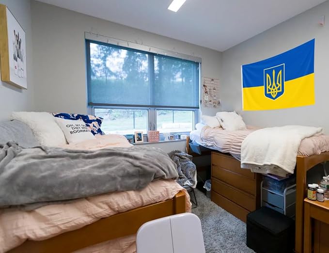 Ukraine Trident Flag 4x6FT Ukrainian Coat of Arms National Polyester Banner With 2 Grommets Fade Resistant Vivid Color For Patriotic Festival Events Party Decoration
