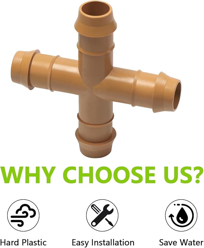 13 Pieces Drip Irrigation Fittings Barbed Cross Tee for 1/2" Irrigation Tubing Barbed 4 Way Connectors Drip Line 4 Way Couplings for Drip Sprinkler Garden Lawn Systems