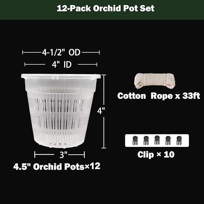 Orchid Pots, 12 Pack 4.5in Orchid Pots with Holes, Clear Orchid Pots for Repotting, Breathable Slotted Orchids Planter for Small and Medium Sized Orchids(12Pcs 4.5in)