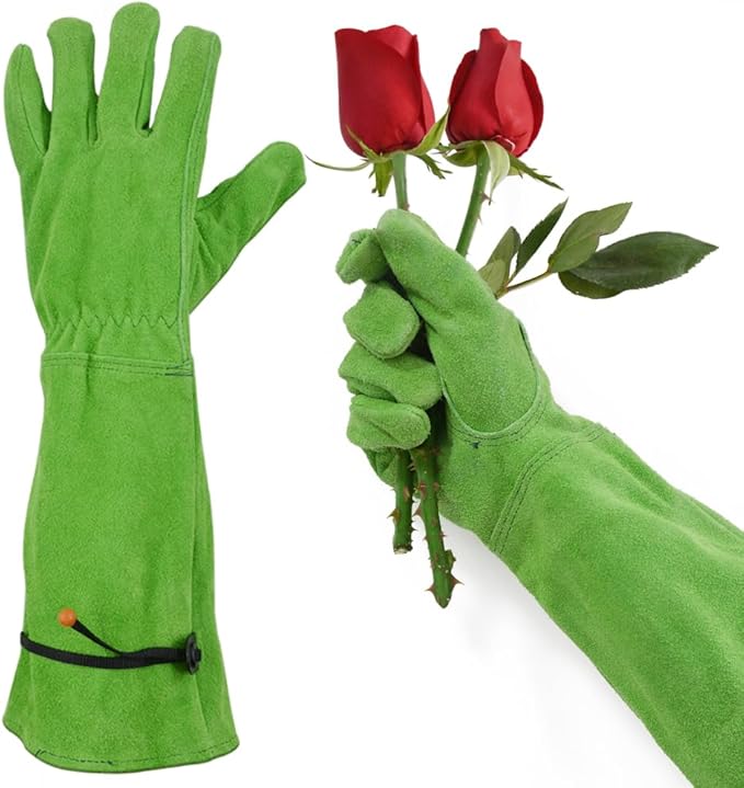 Gardening Gloves for Women, Garden Gloves for Thorn Proof, Professional Rose Pruning Gloves, Long Leather Garden Gloves (Large, Forest Green)