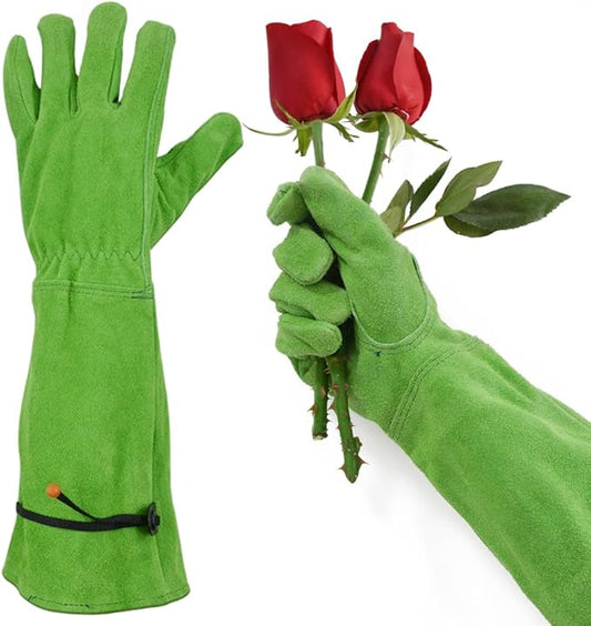 Professional Thorn Proof Gardening Gloves for Women and Men Rose Pruning & Cactus Trimming, Long Sleeve Heavy Duty Ladies Garden Gloves, Cowhide Leather (Small, Green)