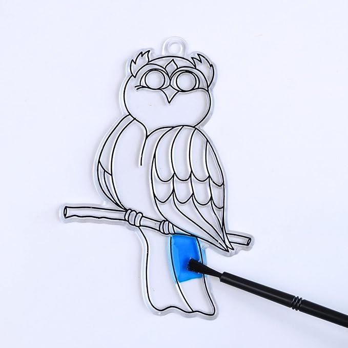 Winlyn 24 Sets Owl Suncatchers Ornaments Decorations DIY Window Paint Art Suncatchers Owl Craft Kits Sun Catchers for Kids Home Classroom Winter Holiday Season Fall Christmas Activities Party Favors
