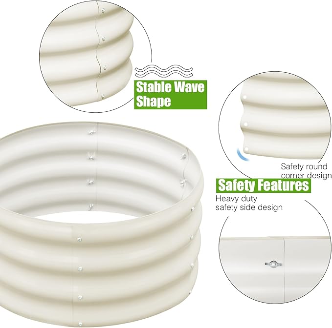 SnugNiture 3 Pcs 2x2x1ft Round Galvanized Raised Garden Bed Kit Outdoor, Metal Planter Box for Planting Plants Vegetables, White