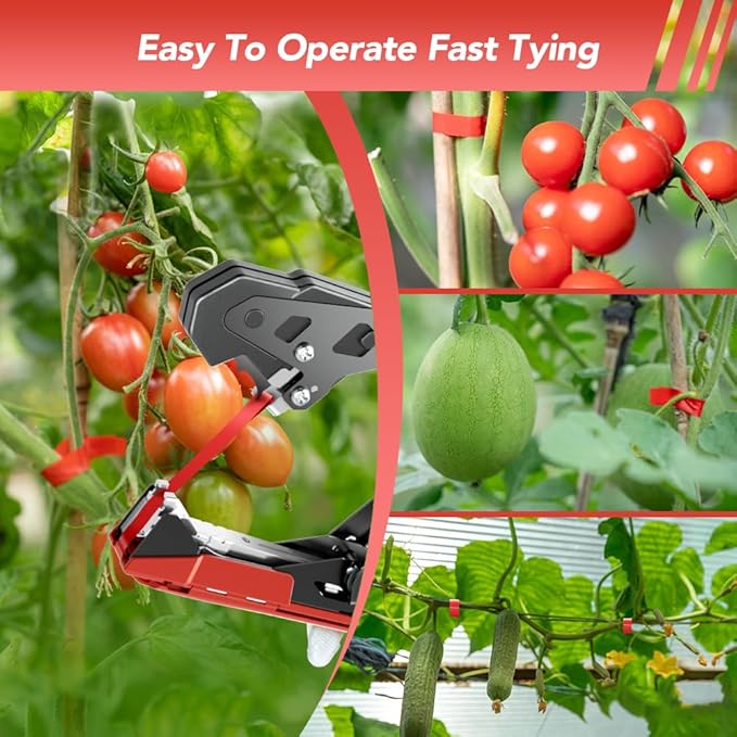 Plant Tying Machine, Lightweight Plant Tape Gun to Tie Up Vine, Plant Tying Tape Tool for Gardeners Farmers, Garden Tape Gun with 10000pcs Staples, 20 Rolls Tape, 1 SK5 Blade, 1 Gloves (Red)