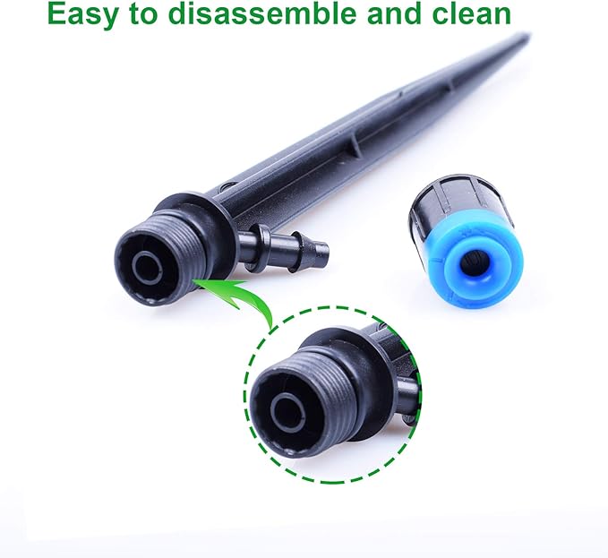 100PCS Drip Emitters Fan Shape with Stake Water Flow Adjustable for 1/4 inch Irrigation Tube Hose, 360 Degree Sprayer Perfect for Irrigation System Watering Kits for Garden Patio Lawn Flower Bed