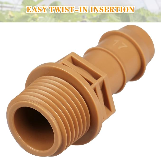 1/2 Inch Threaded Drip Irrigation Male Adapter：Drip Irrigation Universal PVC Adapter 1/2" Male Pipe Thread (MNPT) x 1/2" Barb Coupling Swing Pipe Irrigation Fittings (10 Pack)