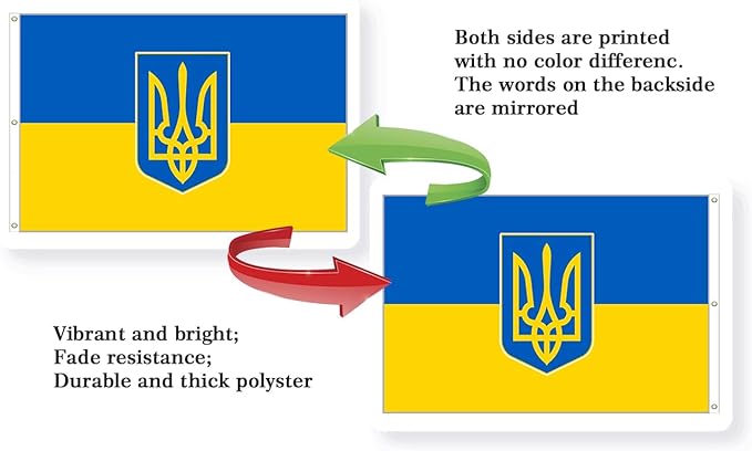 Ukraine Trident Extra Large Flag 6x10FT Giant Ukrainian Coat of Arms National Polyester Banner With 3 Grommets Fade Resistant Vivid Color For Patriotic Festival Events Party Decoration