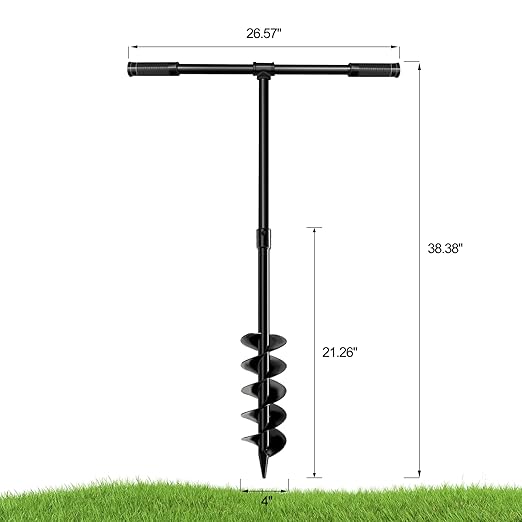 4" x 38" Spiral Planter Hand Auger - Heavy-Duty Manual Post Hole Digger for Gardens, Fences, Landscaping - Planting Bulbs, Trees, Flowers Garden Hole Digger Tool