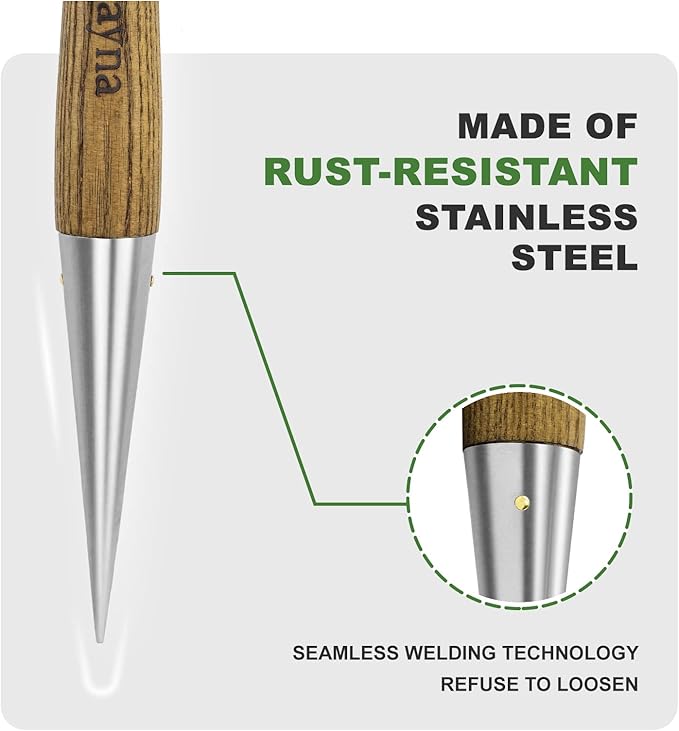 Dibber Garden Tool, Stamped Stainless Steel Tip Seed Dibber, Smooth Splinter-Free T-Shape Wood Handle Dibbler with Comfortable Grip, 11-Inch Dibber for Planting Seed and transplanting seedling