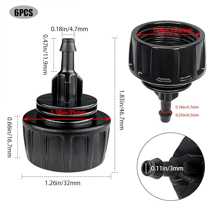 6 Pack Drip Irrigation Hose Connectors, 1/4 Inch Drip Irrigation Tubing to Faucet/Garden Hose Adapter, 3/4 to 1/4 inch Drip Irrigation Tubing Connectors, 1/4 Inch Drip Irrigation Garden Hose Adapter