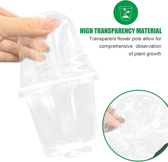Transparent Nursery Pots 3.5Inch with Humidity Domes for Seeds Starting, Clear Plastic Plant Pots with Drainage Holes (3.54Inch, 40Pcs,Clear Pots with Lids)