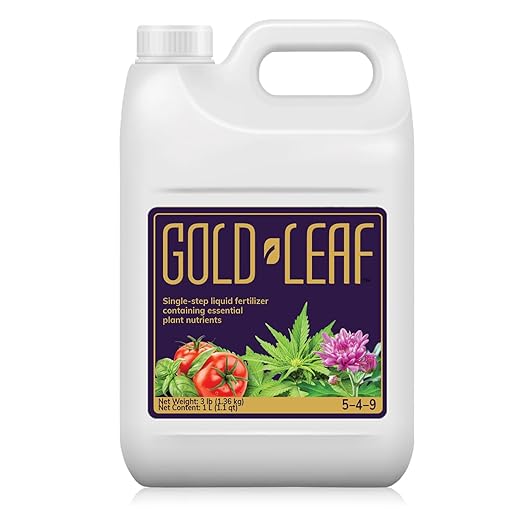 1L Gold Leaf Liquid Fertilizer Single-Step Plant Fertilizer with Every Essential Nutrient for Healthy Bigger Buds & Blooms, Optimized pH for Soil, Hydroponics, and Coco Growers