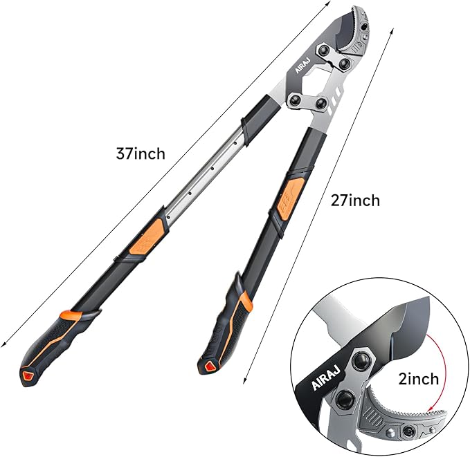 AIRAJ 27-37'' Extendable Anvil Loppers for Tree Trimming Heavy Duty with Compound Action | Branch Cutter with 2” Cutting Capacity | Chops Thick Branches Ease | Garden Lopper Pruning Shears Heavy Duty