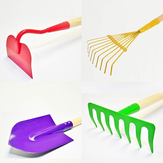 Kids Gardening Tool Set - 4 Piece Garden Tool Set for Parent-Child Outdoor Activities, Children's Fun, Gardening Hand Tools, Shovels, Rakes, Hoes，Best Gift for Boys Girls