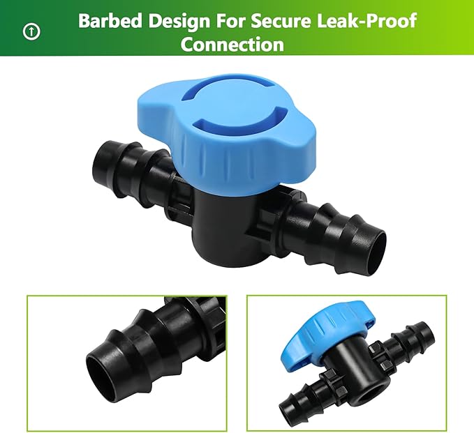 15 Pieces Drip Irrigation 1/2" Barbed Valve Fittings,Shut Off Valve Connectors for 1/2 Inch Drip Irrigation Tubing (.570-.620" ID) Drip Line Parts for Drip Sprinkler Garden Lawn Systems